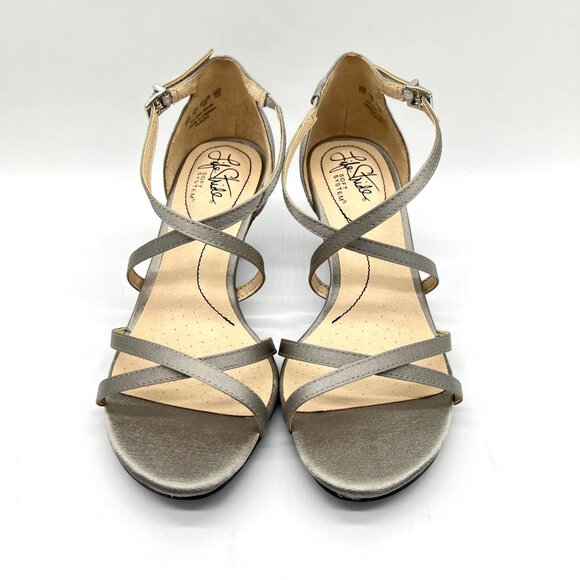 6W 6 WIDE WIDTH Lifestride Womens Flaunt Pewter Silver Dress Sandals Heels Shoes - Picture 2 of 14